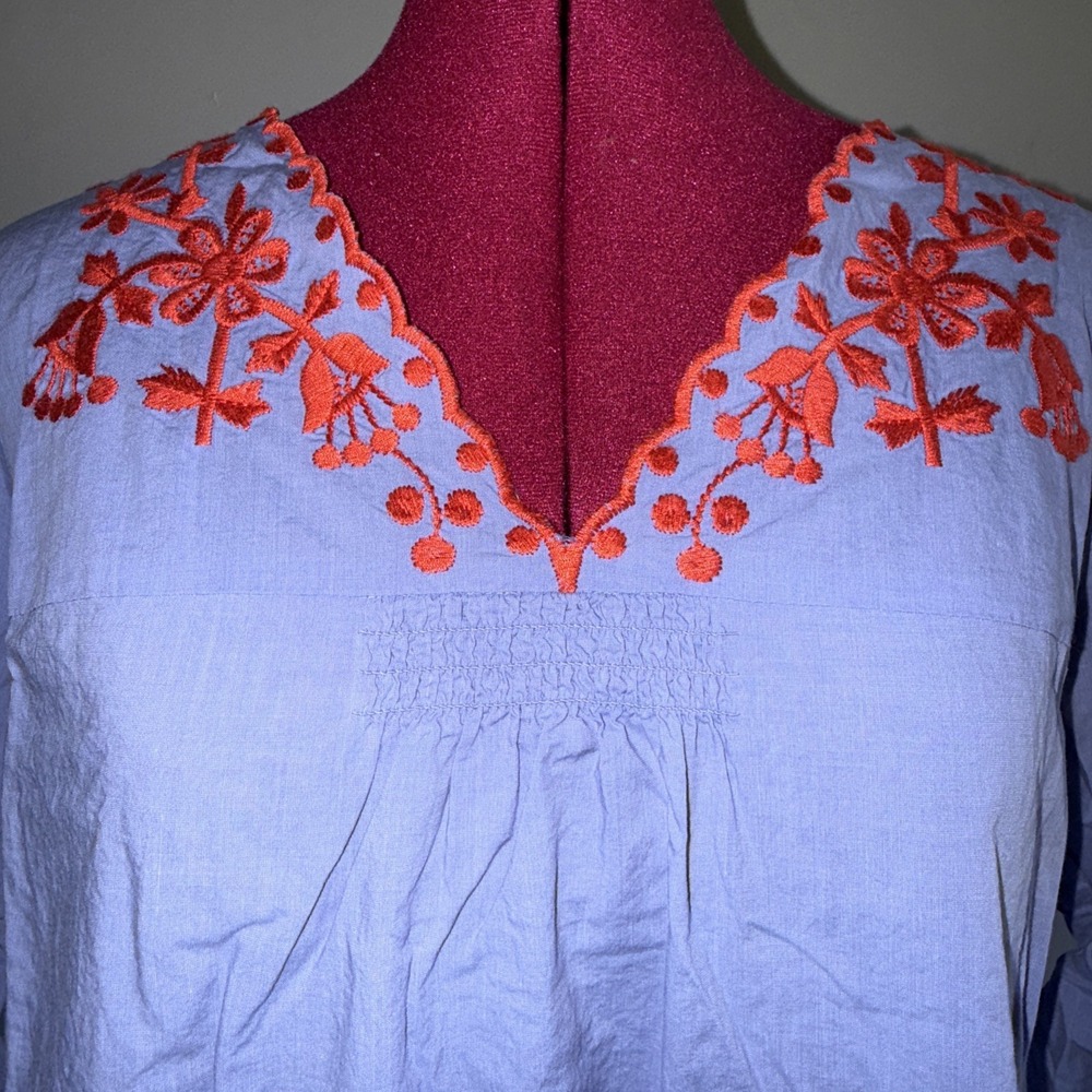 Madewell Embroidered Breeze Blue‎ Dress Pockets Size Medium Boho Peasant Women's